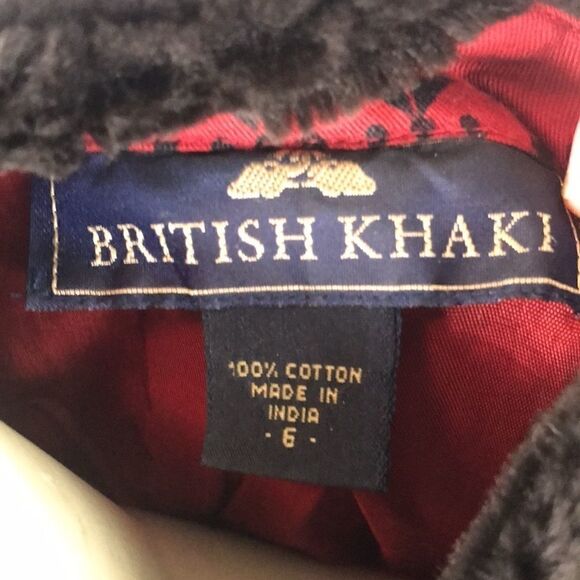 British Khaki Quilted Winter Jacket faux Fur EUC 6 - Picture 6 of 6